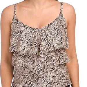 Ellen Tracy Black and White Leopard Design Tiered Tankini Swim Top Size 12